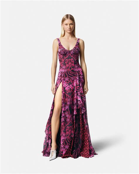 Versace Women's Orchid Barocco Sleeveless Silk Gown in 